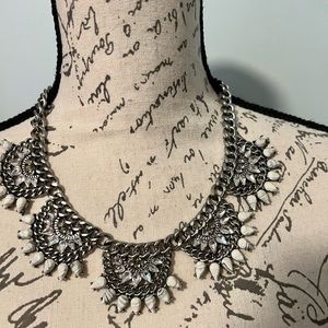 Statement Silver necklace with white stones